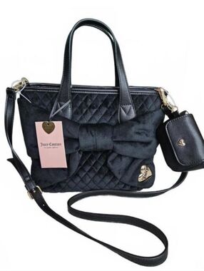 Juicy Couture Tied With A Bow Mini Tote Bag Purse - Black Velour